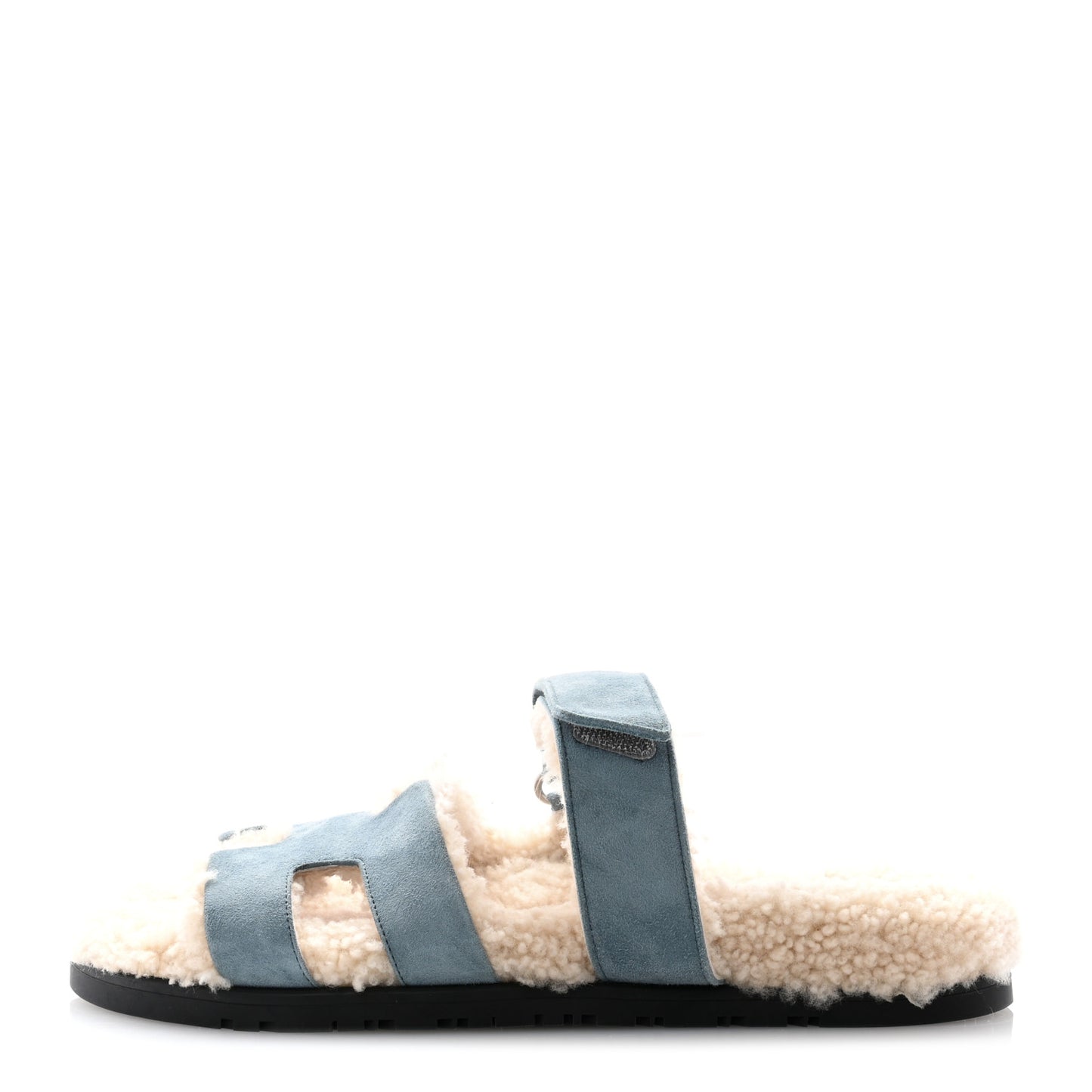 Suede Goatskin Woolskin Womens Chypre Sandals 38 Bleu Pinede Ecru