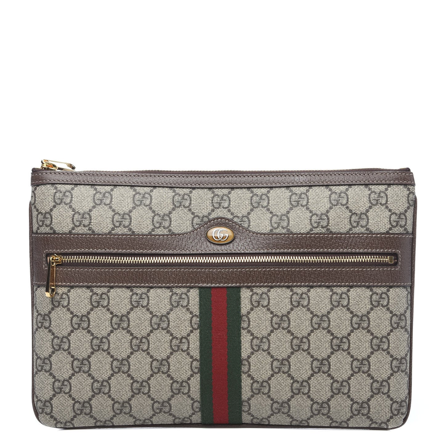 GG Supreme Monogram Large Ophidia Pouch Clutch Brown