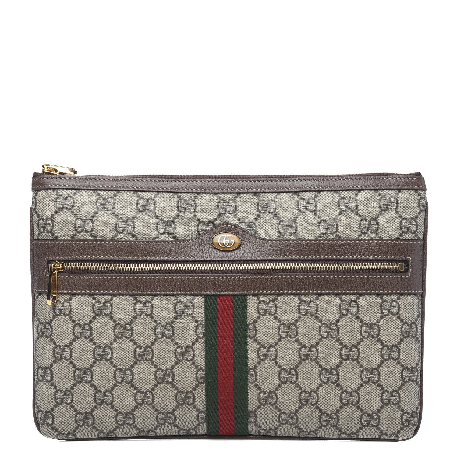 Gucci GG Supreme Monogram Large Ophidia Pouch Clutch Brown 1 of 7