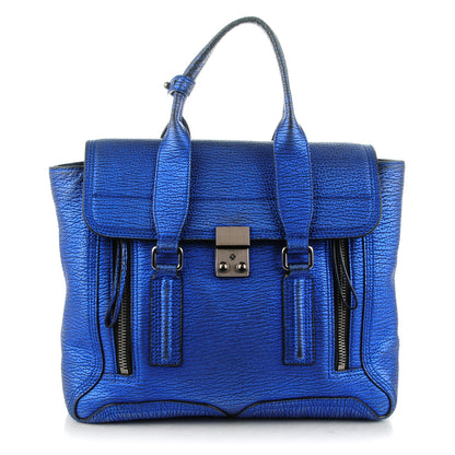 3.1 Phillip Lim 3.1 Metallic Textured Calfskin Medium Pashli Satchel Electric Blue 1 of 8