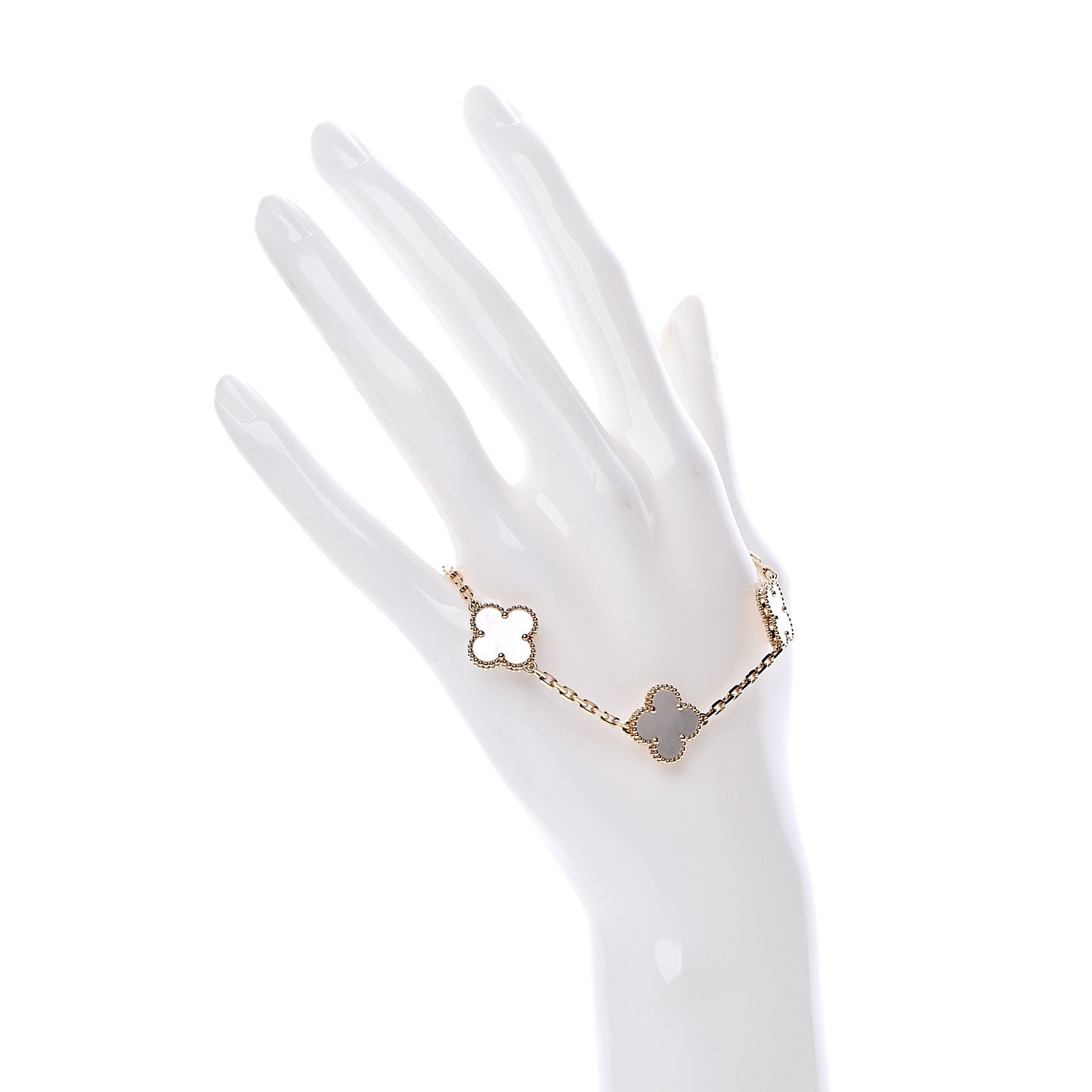 18K Yellow Gold Mother of Pearl 5 Motifs Vintage Alhambra Bracelet