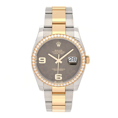 Rolex Stainless Steel 18K Yellow Gold Diamond 36mm Oyster Perpetual Datejust Watch Brown Flowers 116243 1 of 5