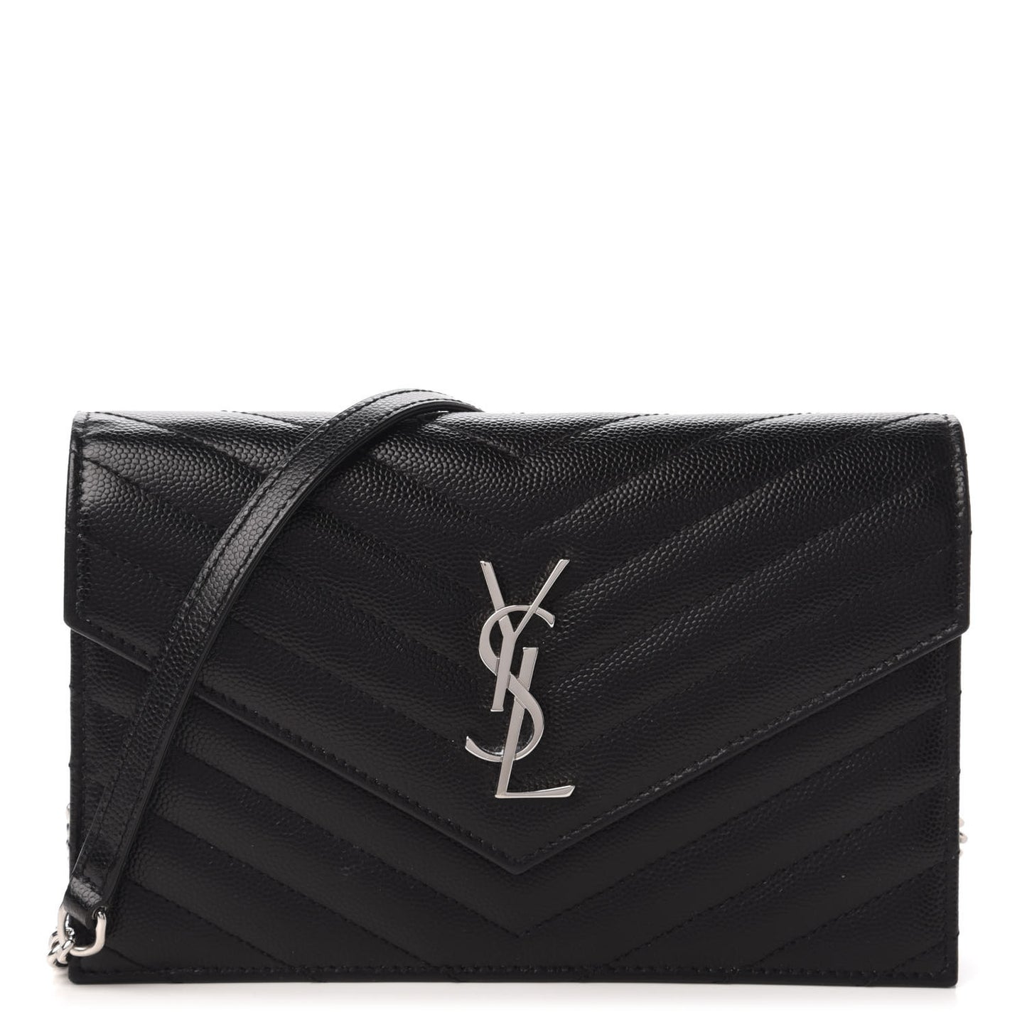 Grain De Poudre Matelasse Chevron Monogram Envelope Chain Wallet Black