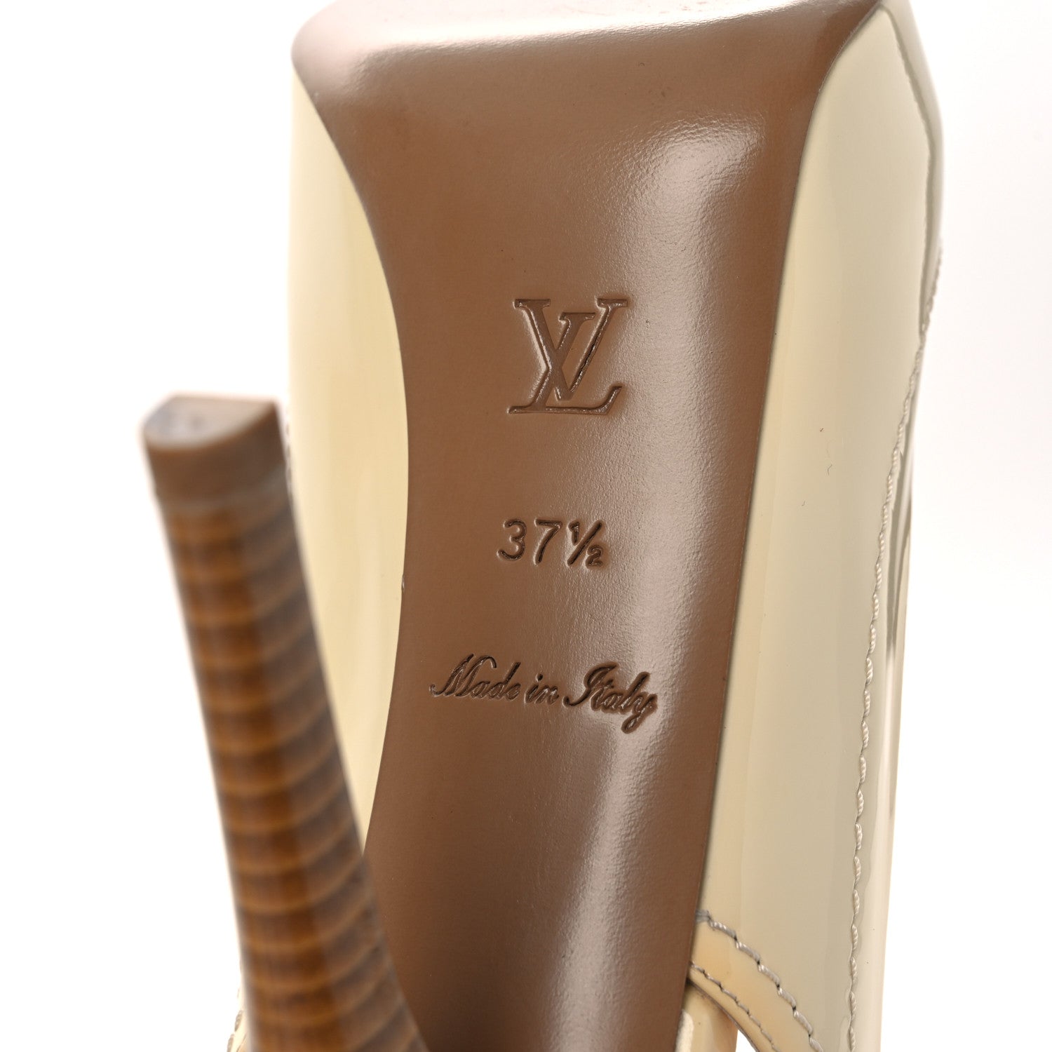Louis Vuitton Patent Damier Azur Saint Honore Slingback Heels 37.5 Ivory 8 of 13