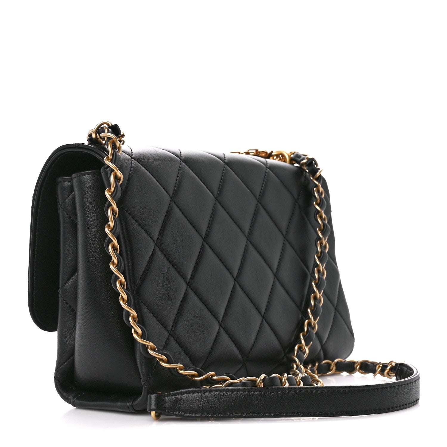 Chanel Lambskin Quilted CC Crystal Logo Chain Flap Black 3 of 12