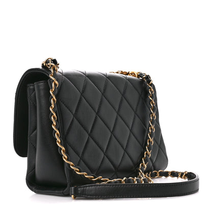 Chanel Lambskin Quilted CC Crystal Logo Chain Flap Black 3 of 12