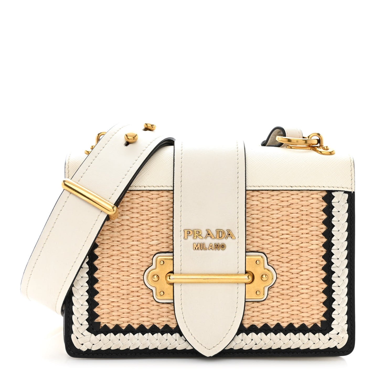 City Calf Raffia Saffiano Cahier Bag Naturale White