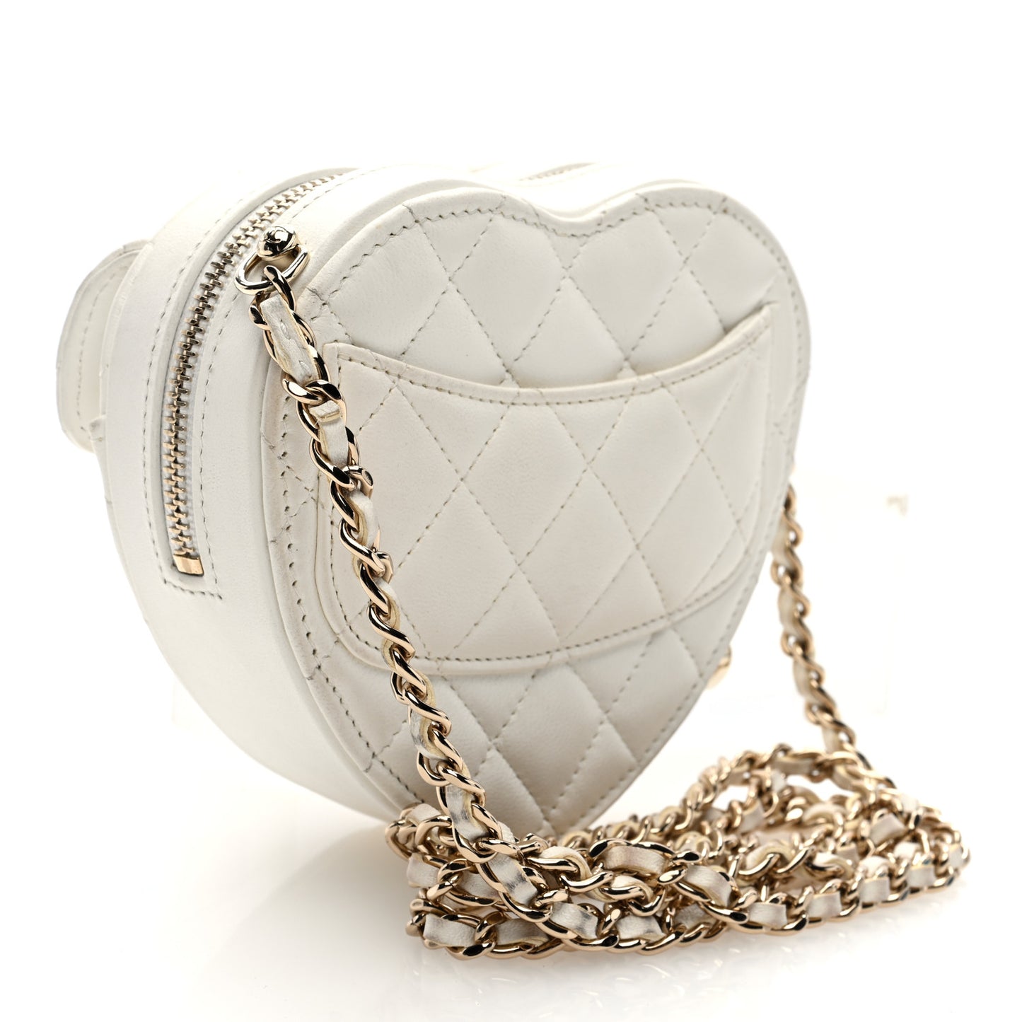 Lambskin Quilted CC In Love Heart Clutch With Chain White