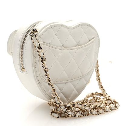Chanel Lambskin Quilted CC In Love Heart Clutch With Chain White 3 of 9