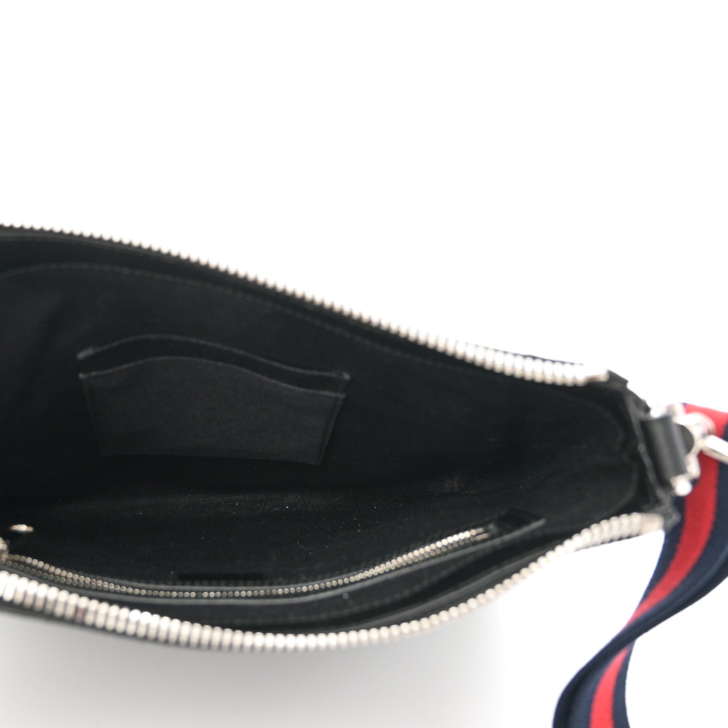 Gucci GG Supreme Monogram Appia Calfskin Web Flat Messenger Bag Black Grey 5 of 10