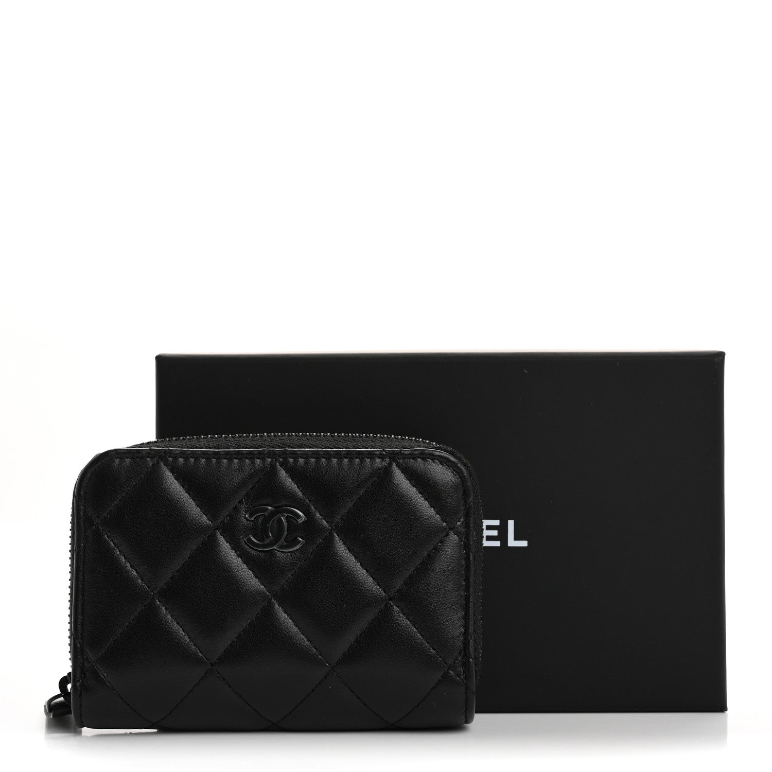 Chanel Lambskin Quilted Zip Coin Purse So Black 8 of 8