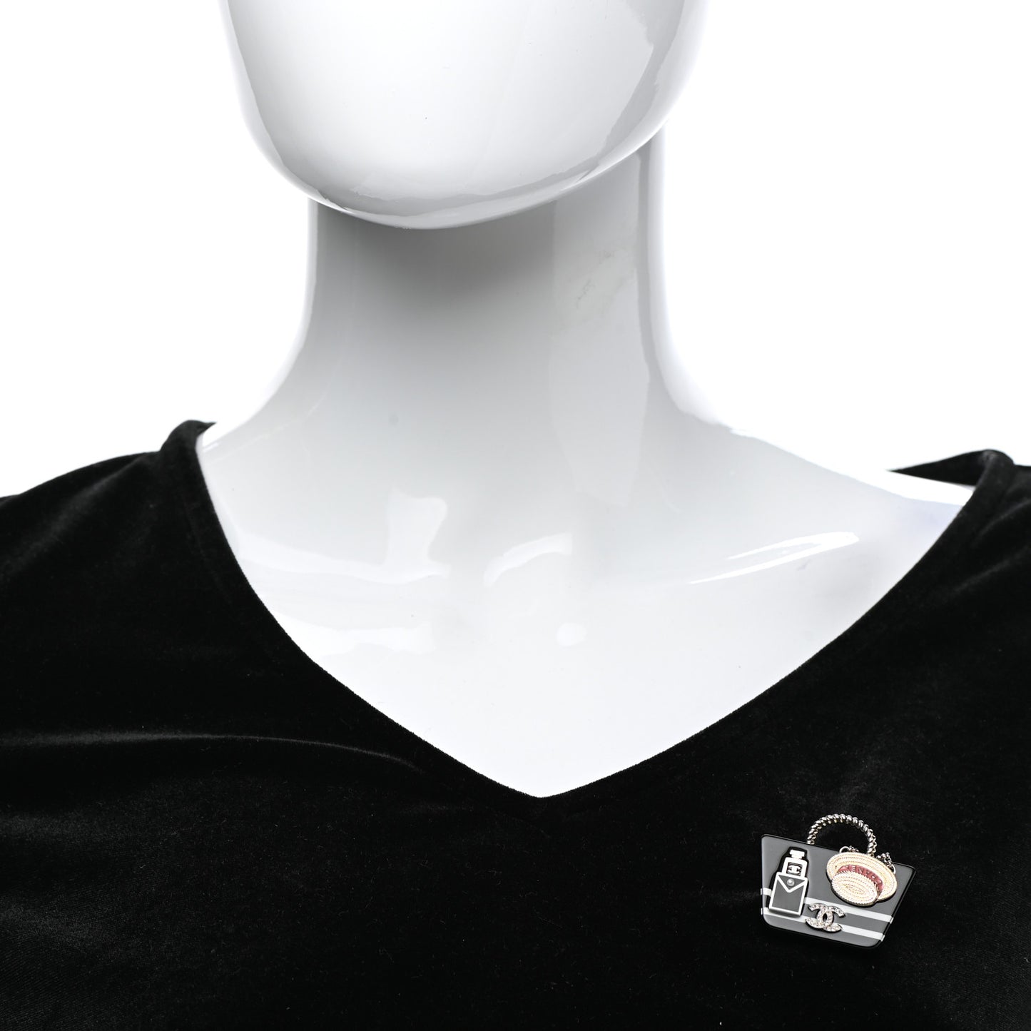 Resin Crystal Pearl Bag Hat Brooch Gold Black White