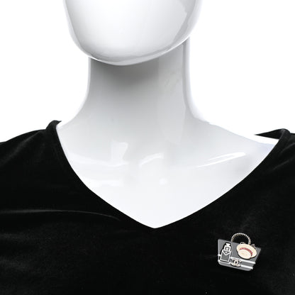 Chanel Resin Crystal Pearl Bag Hat Brooch Gold Black White 2 of 5