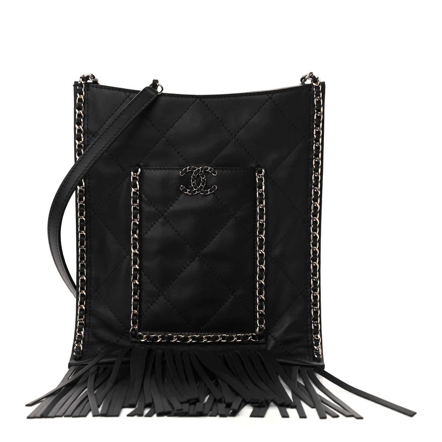 Chanel Calfskin Quilted Fringe Small Shopping Bag Black 1 of 9