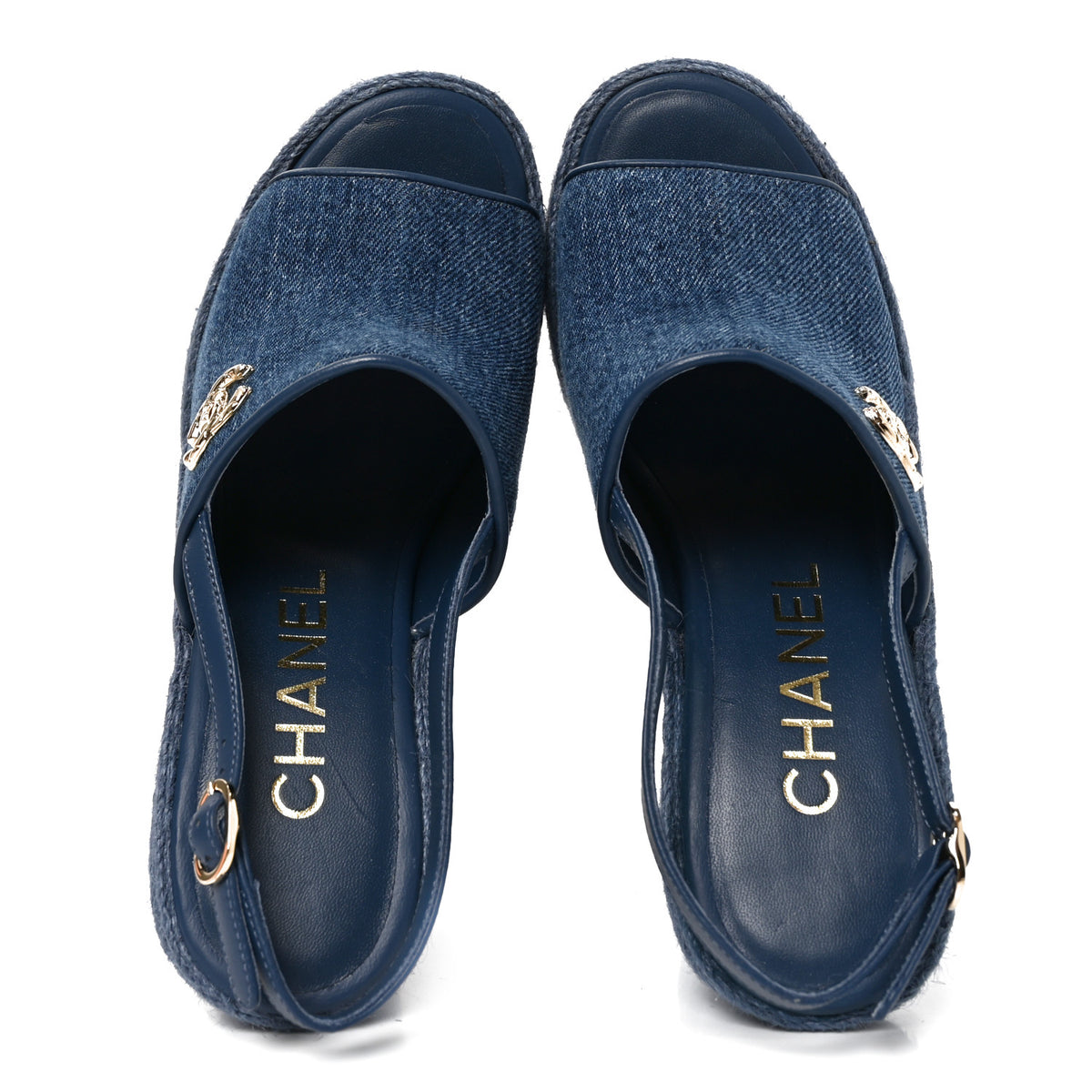 Washed Denim Braided Cord Wedge Sandals 36 Blue