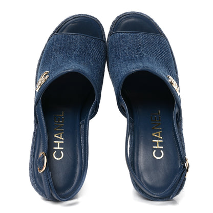 Chanel Washed Denim Braided Cord Wedge Sandals 36 Blue 5 of 9