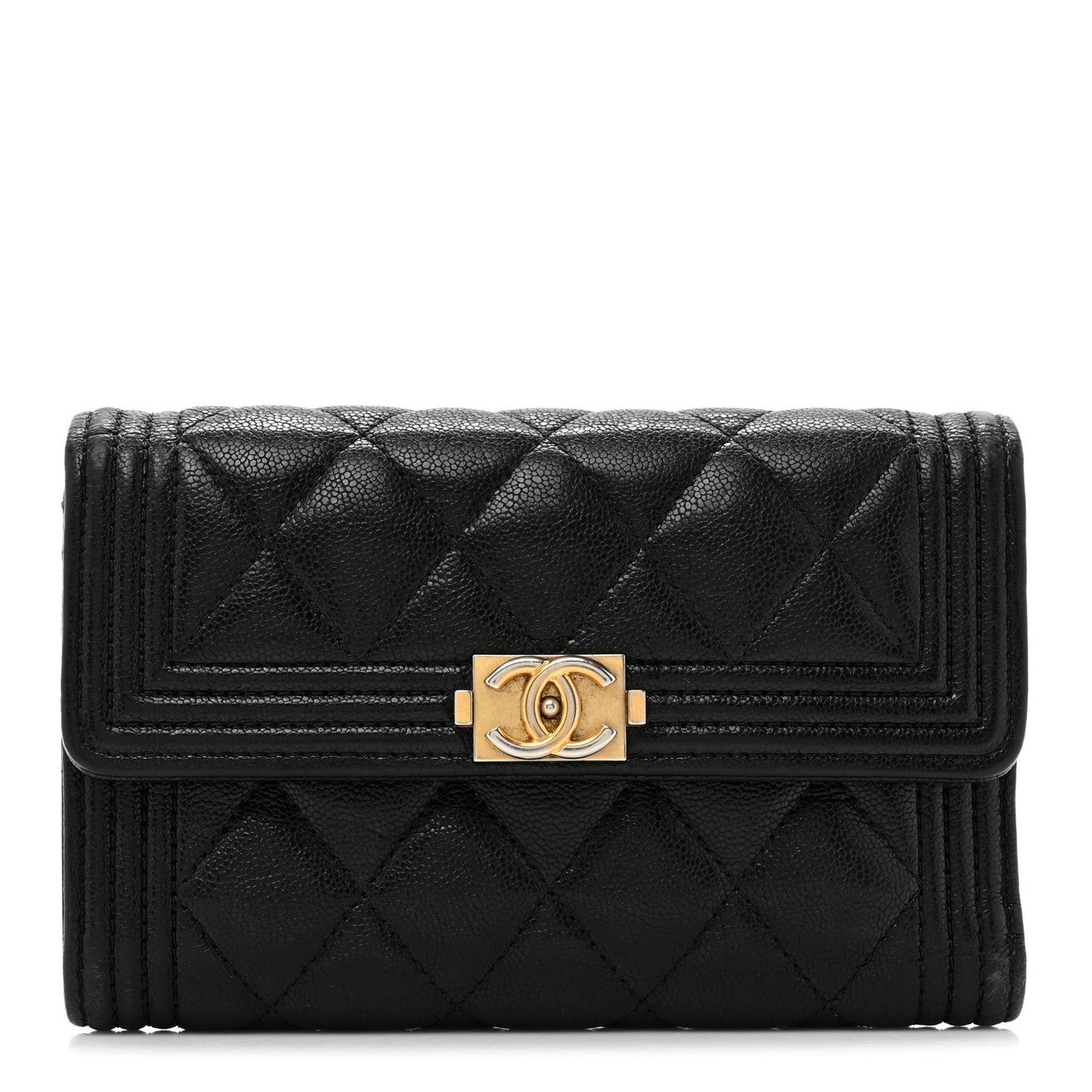 Caviar Quilted Medium Boy Flap Wallet Black