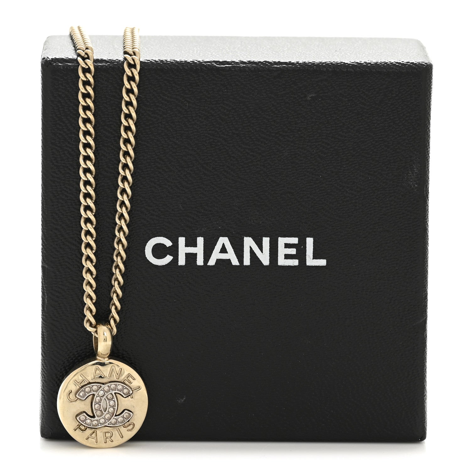 Chanel Metal Crystal CC Round Pendant Necklace Gold 7 of 7