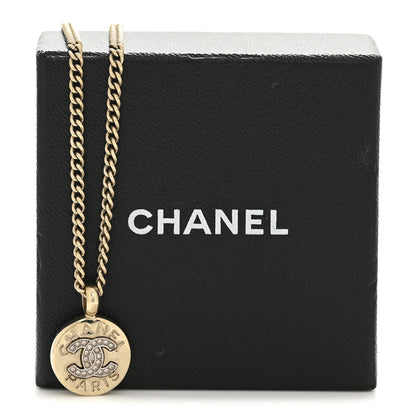 Chanel Metal Crystal CC Round Pendant Necklace Gold 7 of 7