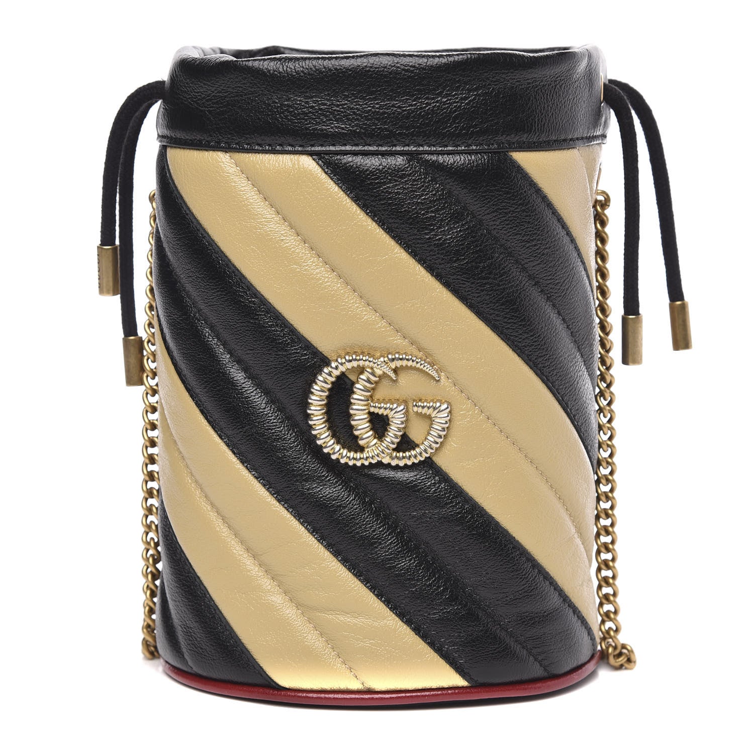 Gucci Azalea Calfskin Matelasse Diagonal Patchwork Mini Torchon GG Marmont 2.0 Bucket Bag Black Beige Romantic Cerise 1 of 10