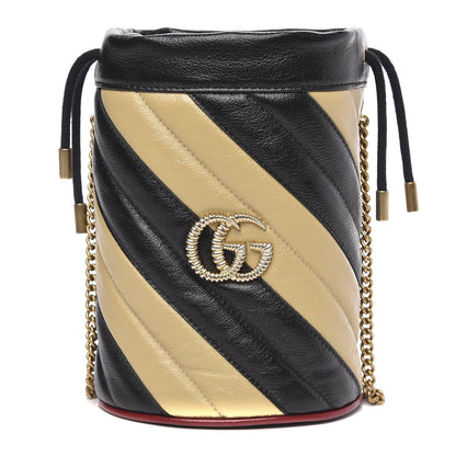 Gucci Azalea Calfskin Matelasse Diagonal Patchwork Mini Torchon GG Marmont 2.0 Bucket Bag Black Beige Romantic Cerise 1 of 10