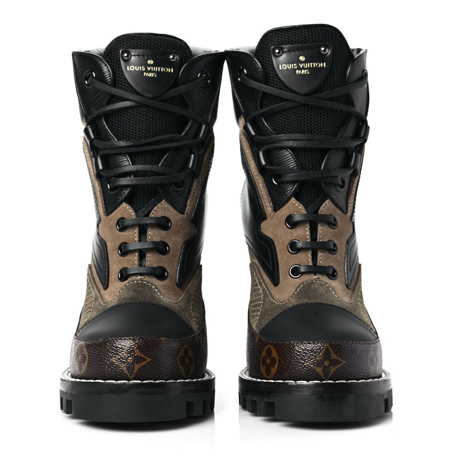Suede Calfskin Monogram Star Trail Ankle Boots 38 Khaki