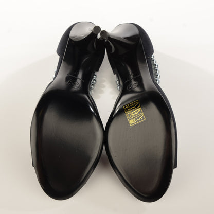 Chanel Satin Pearl Ankle Strap Pumps Black 37 6 of 8