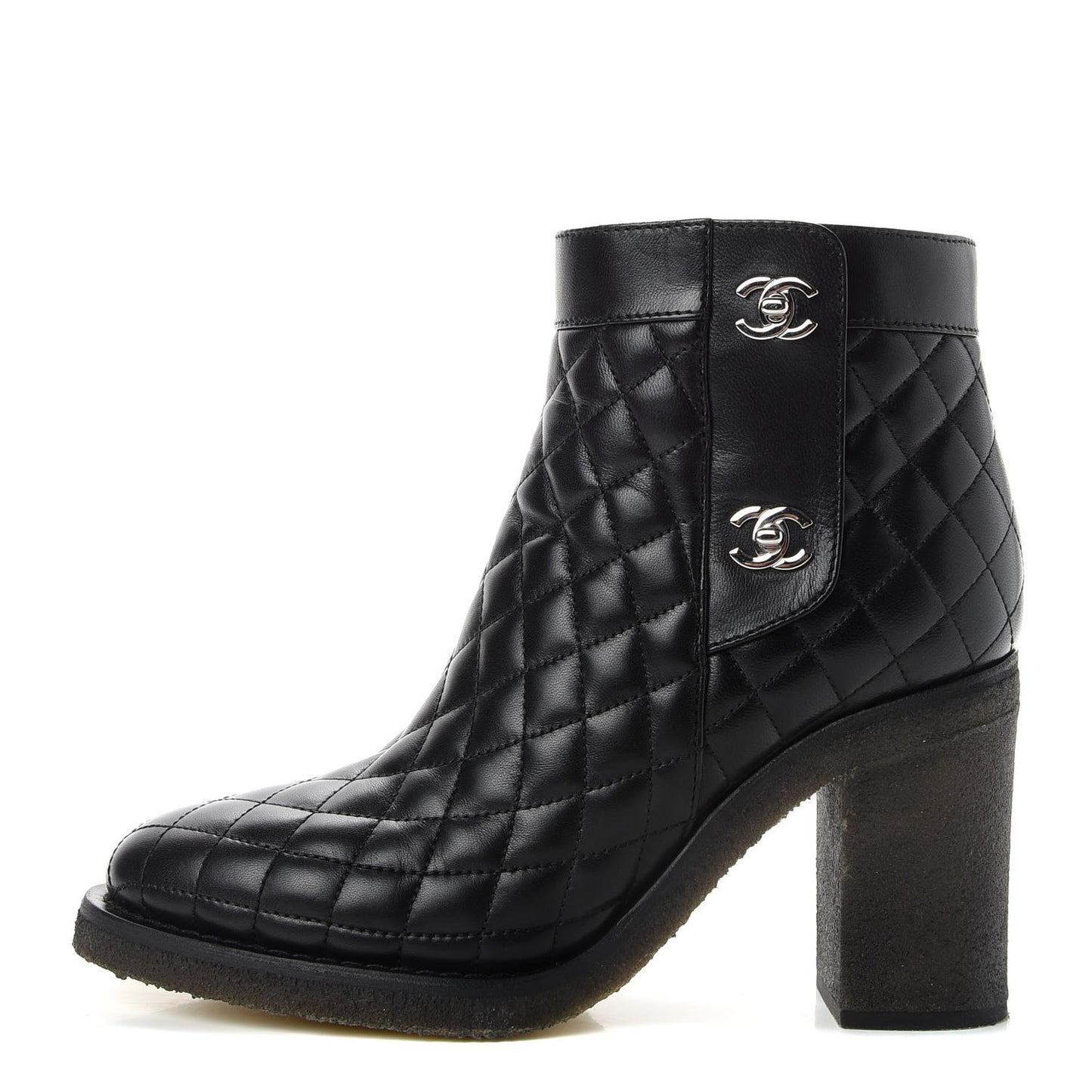 Lambskin Quilted Turnlock Boots 38.5 Black