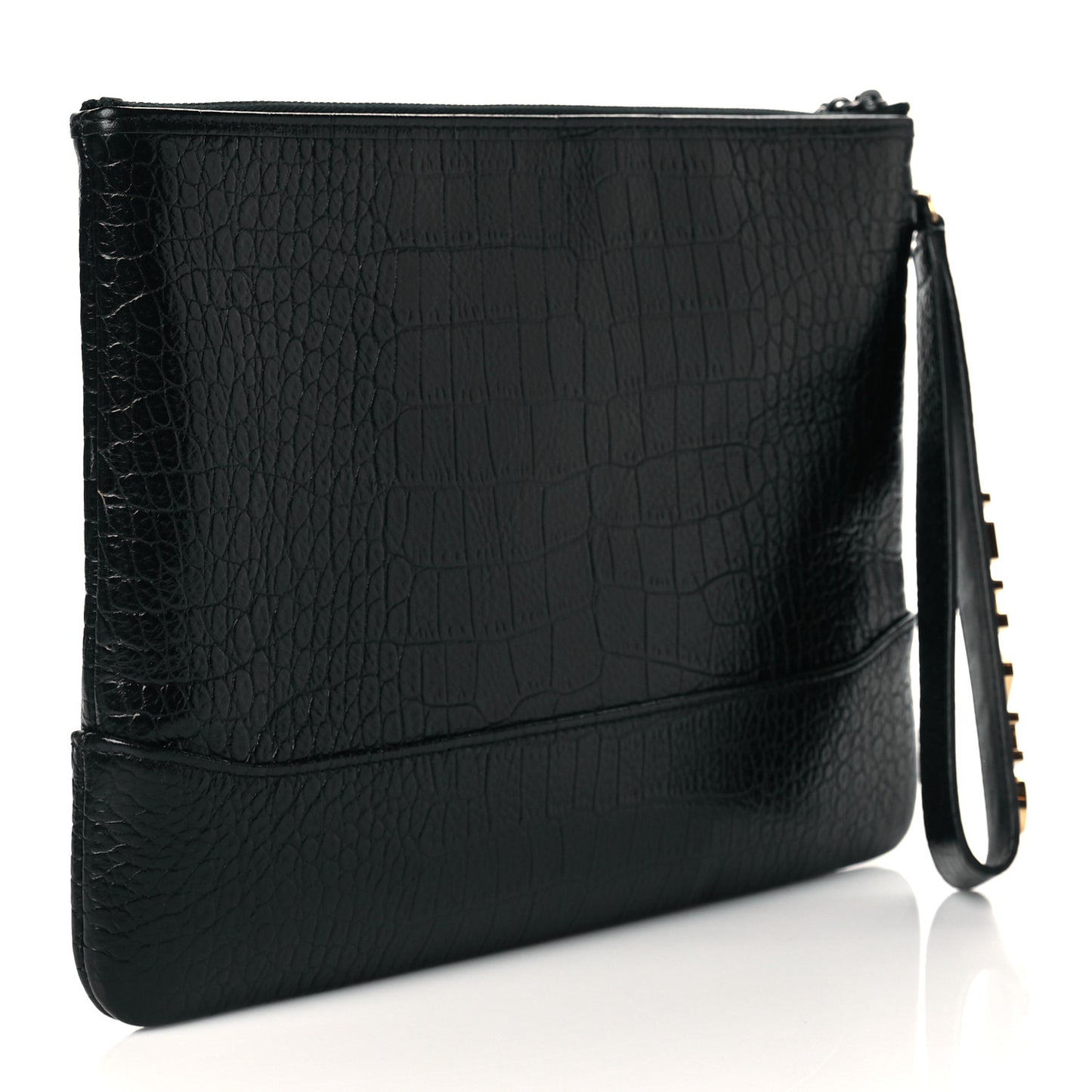 Calfskin Crocodile Embossed Quilted Medium Gabrielle Cosmetic Case Black