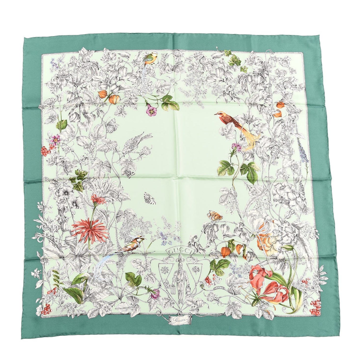Silk Twill Wondergardenia Square Scarf Emerald