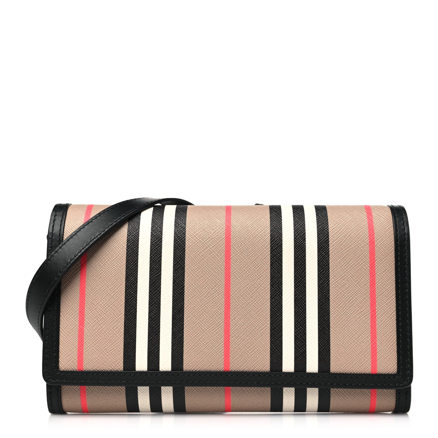 E-Canvas Icon Stripe Hannah Wallet With Detachable Strap Archive Beige Black