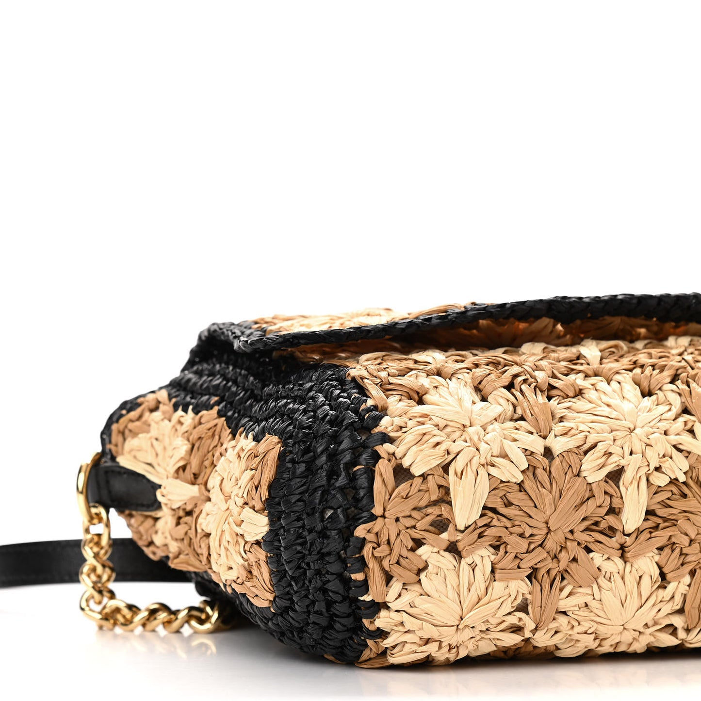 Raffia Azalea Calfskin Crochet Flower Small GG Marmont Shoulder Bag Natural Ecru Black