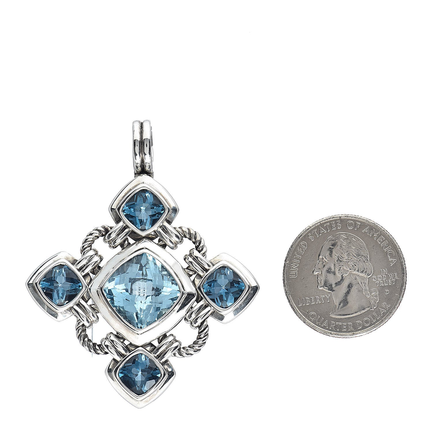 David Yurman Sterling Silver Blue Topaz Renaissance Cross Enhancer Pendant 2 of 3