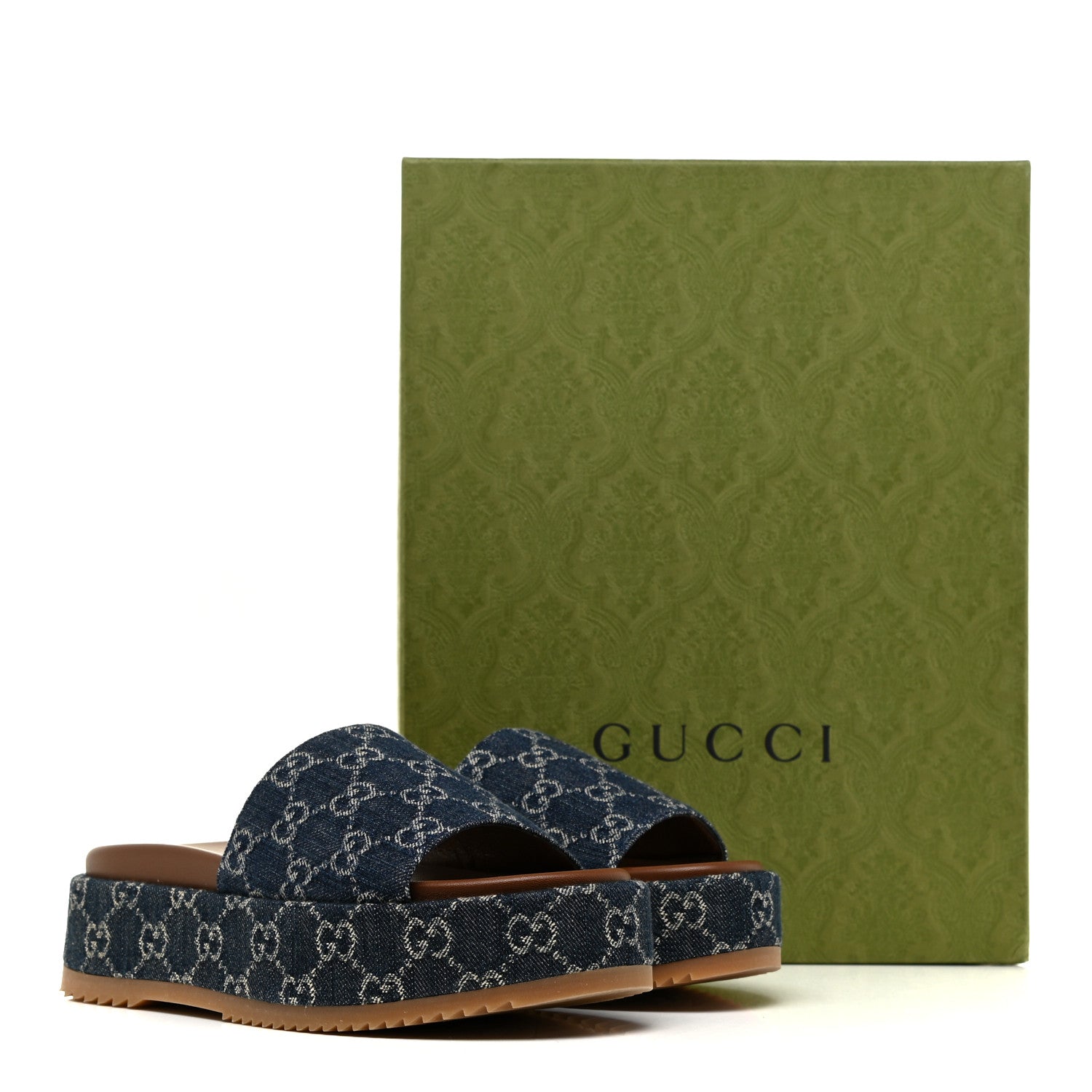 Gucci New Denim GG Monogram Angelina Platform 55mm Slide Sandals 38.5 Blue Tea 10 of 10