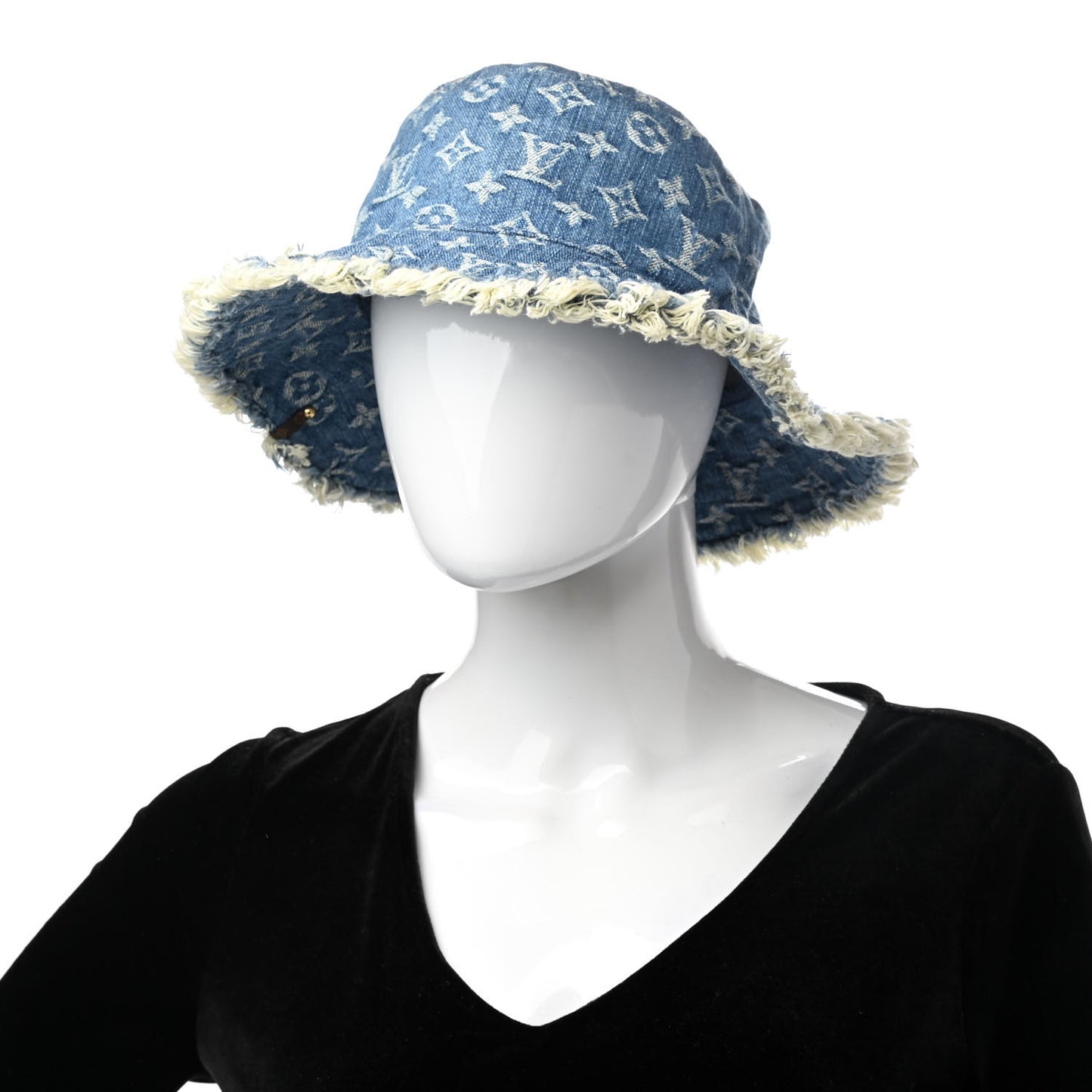 Monogram Denim Fringe Bob Bucket Hat M Blue