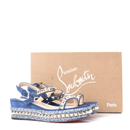 Christian Louboutin Veau Velours Cataclou 60 Platform Sandals 38 Blue 10 of 10