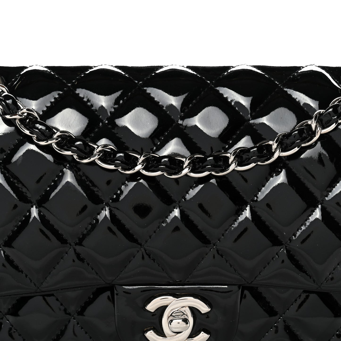 Patent Quilted Medium Double Flap Black