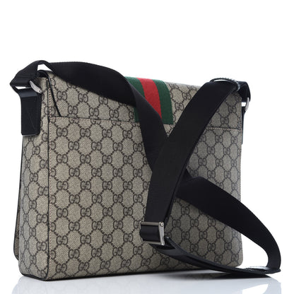Gucci GG Supreme Monogram Web Flap Messenger Bag Black 3 of 8