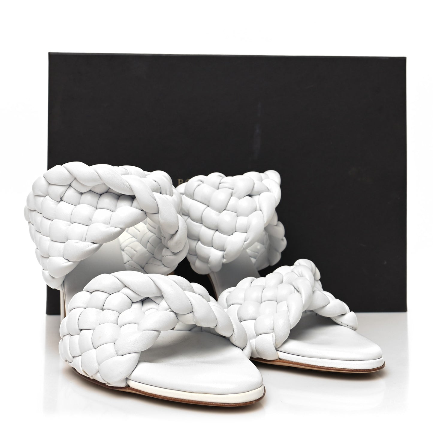 Nappa Twisted Padded Intrecciato Curve Slide Sandals 37.5 Optic White