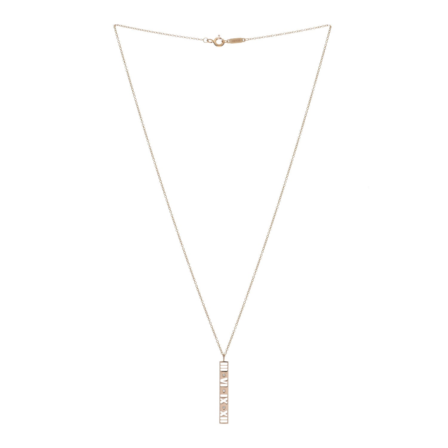 Tiffany 18K Rose Gold Diamond Atlas Bar Pendant Necklace 2 of 4