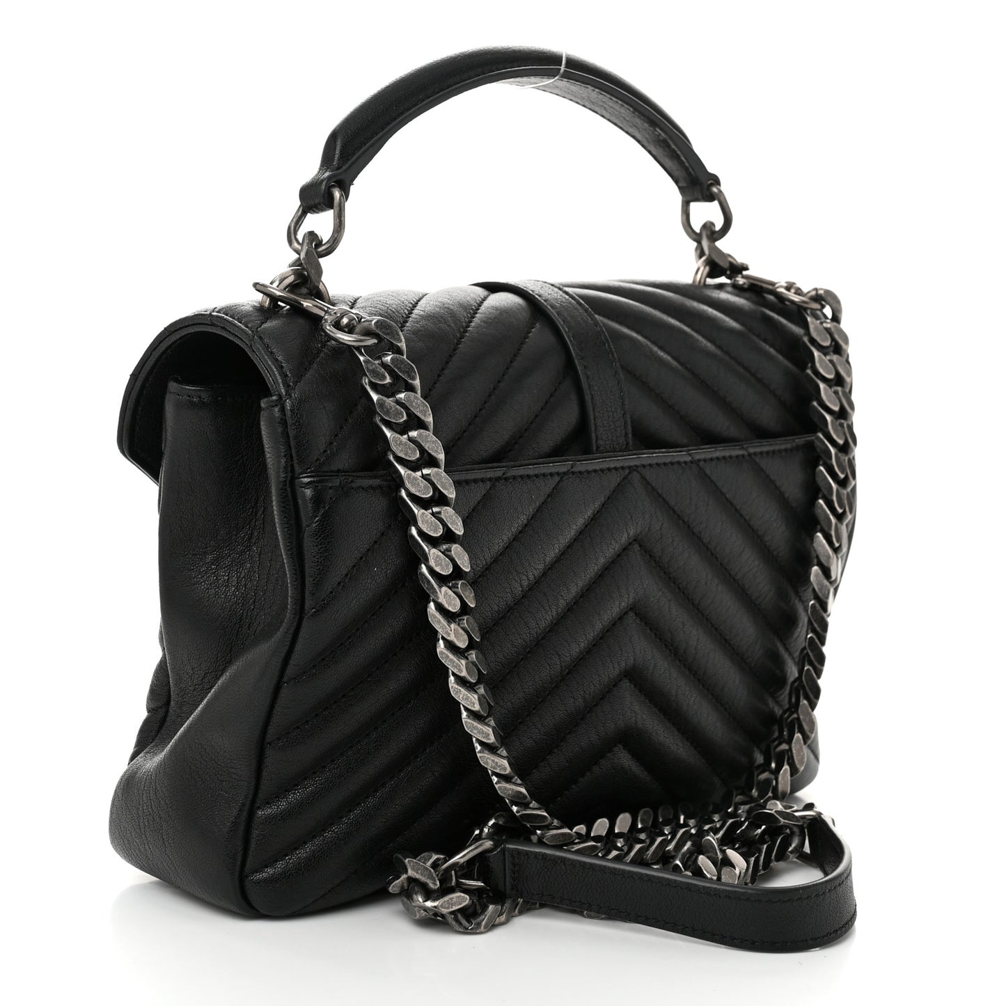 Sheepskin Matelasse Chevron Monogram Medium College Bag Black