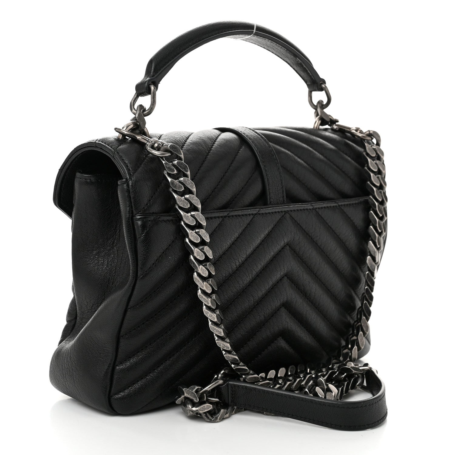 Saint Laurent Sheepskin Matelasse Chevron Monogram Medium College Bag Black 3 of 10