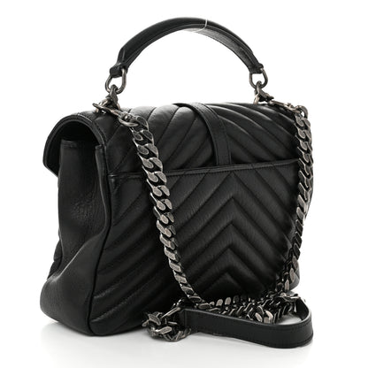 Saint Laurent Sheepskin Matelasse Chevron Monogram Medium College Bag Black 3 of 10