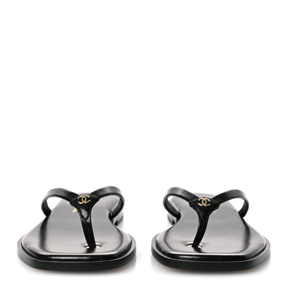 Chanel Goatskin CC Times Square Thong Sandals 37 Black 3 of 12