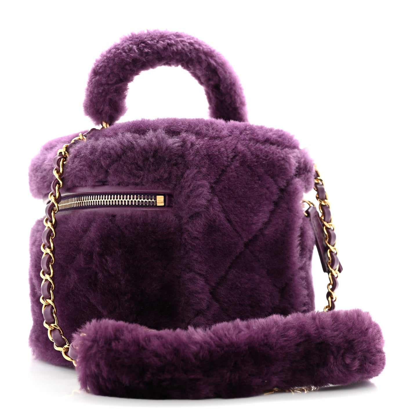 Shearling Lambskin Quilted Small Vanity Case Purple