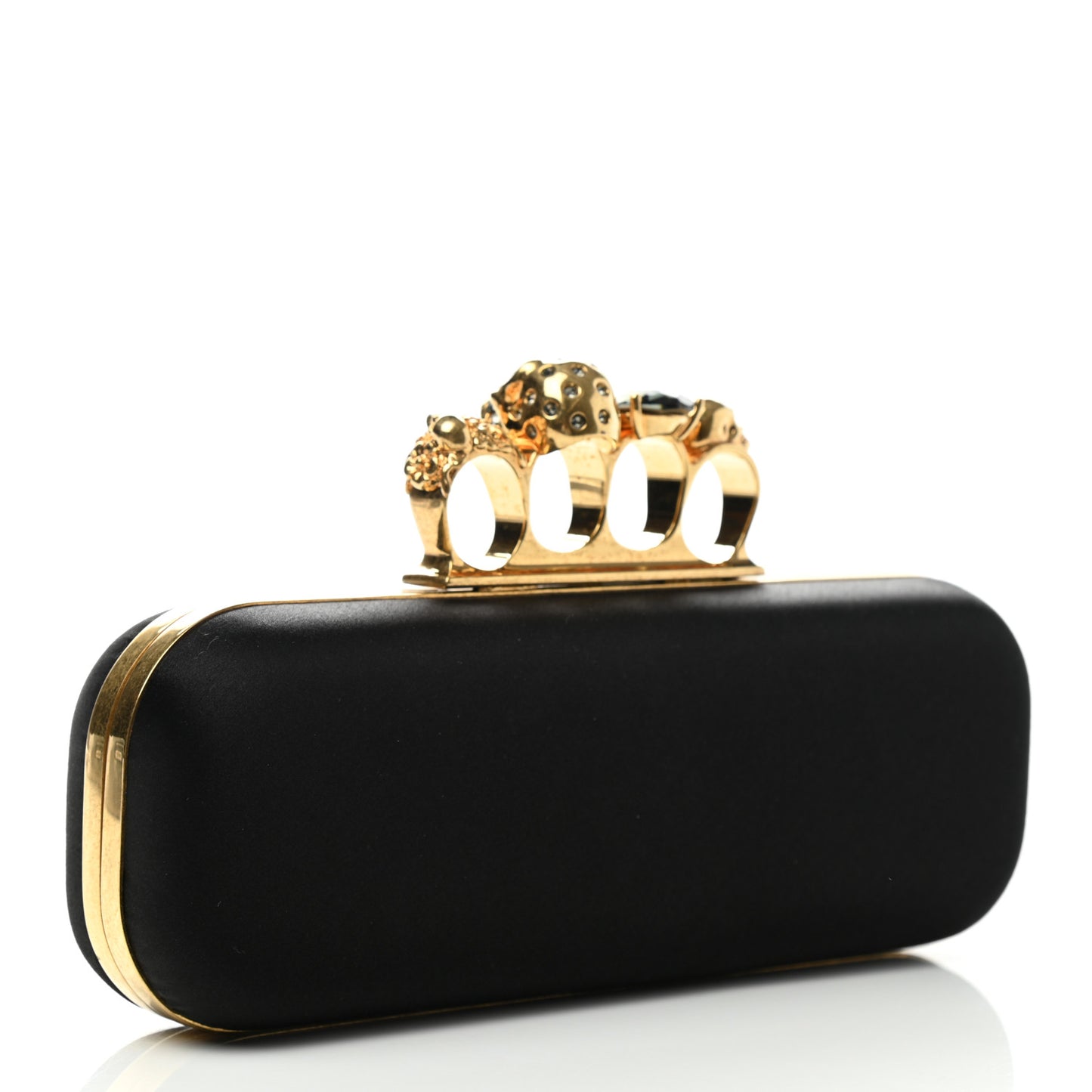 Satin Skull Knuckle Duster Box Clutch Black