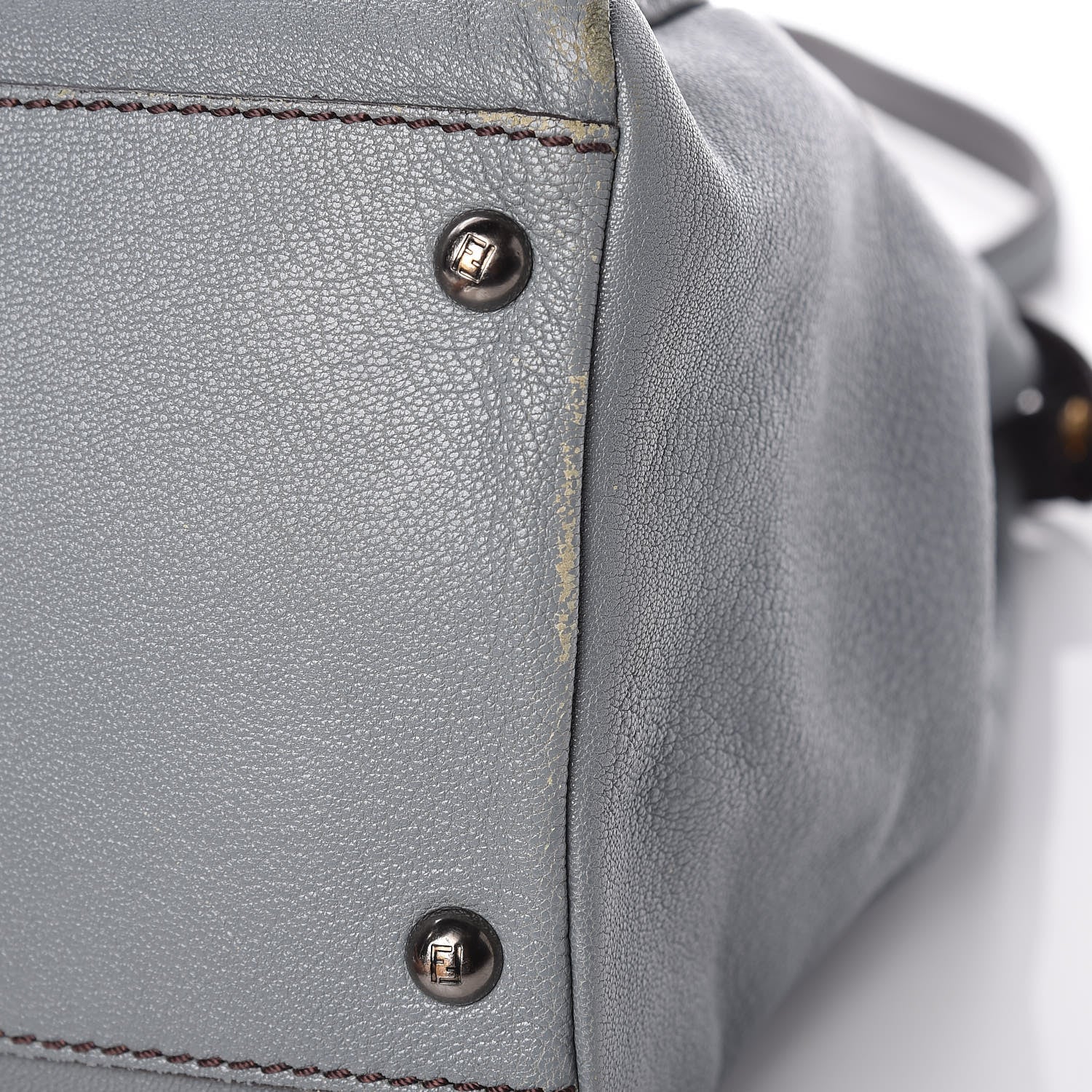Fendi Goatskin Zucca Large Peekaboo Iconic Satchel Grigio Tobacco Black 17 of 20