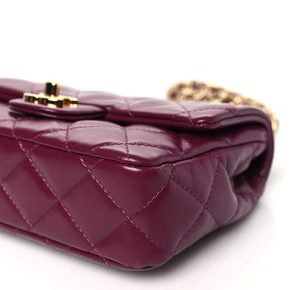 Chanel Shiny Lambskin Quilted Golden Links Top Handle Flap Dark Purple 10 of 11
