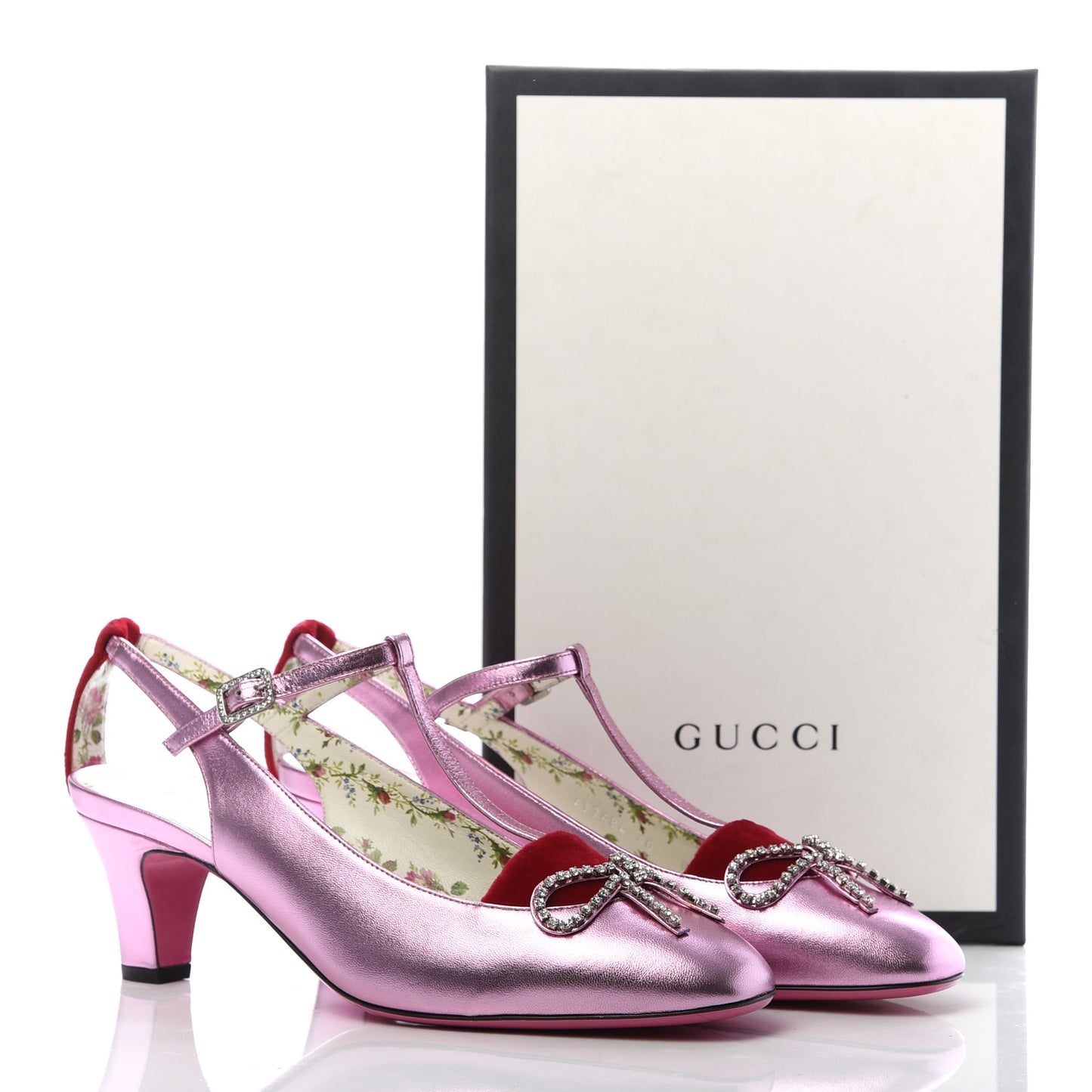 Metallic Nappa Velvet Crystal Bow Anita Pumps 40 Rosa Hibiscus Red