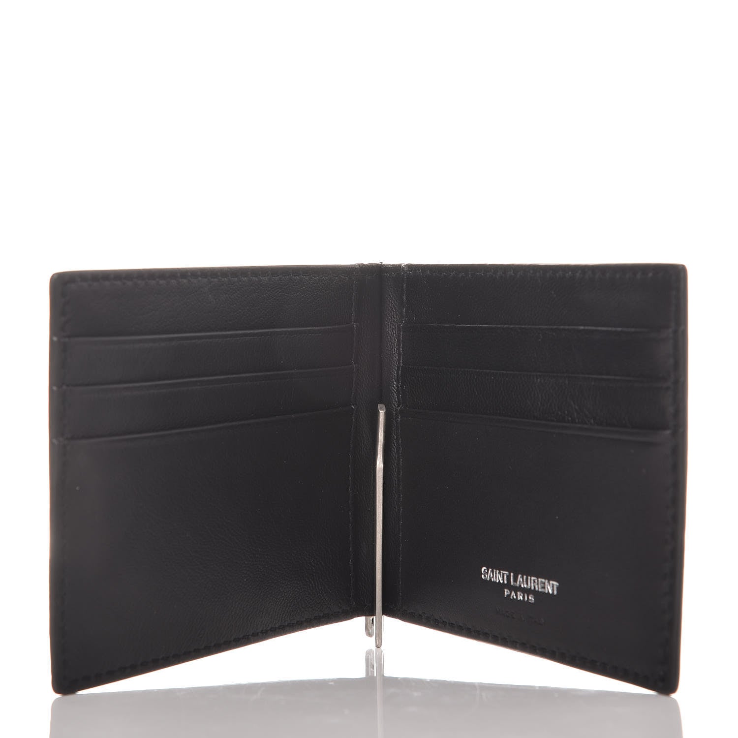 Saint Laurent Calfskin Embroidered Bill Clip Card Case Black 4 of 9
